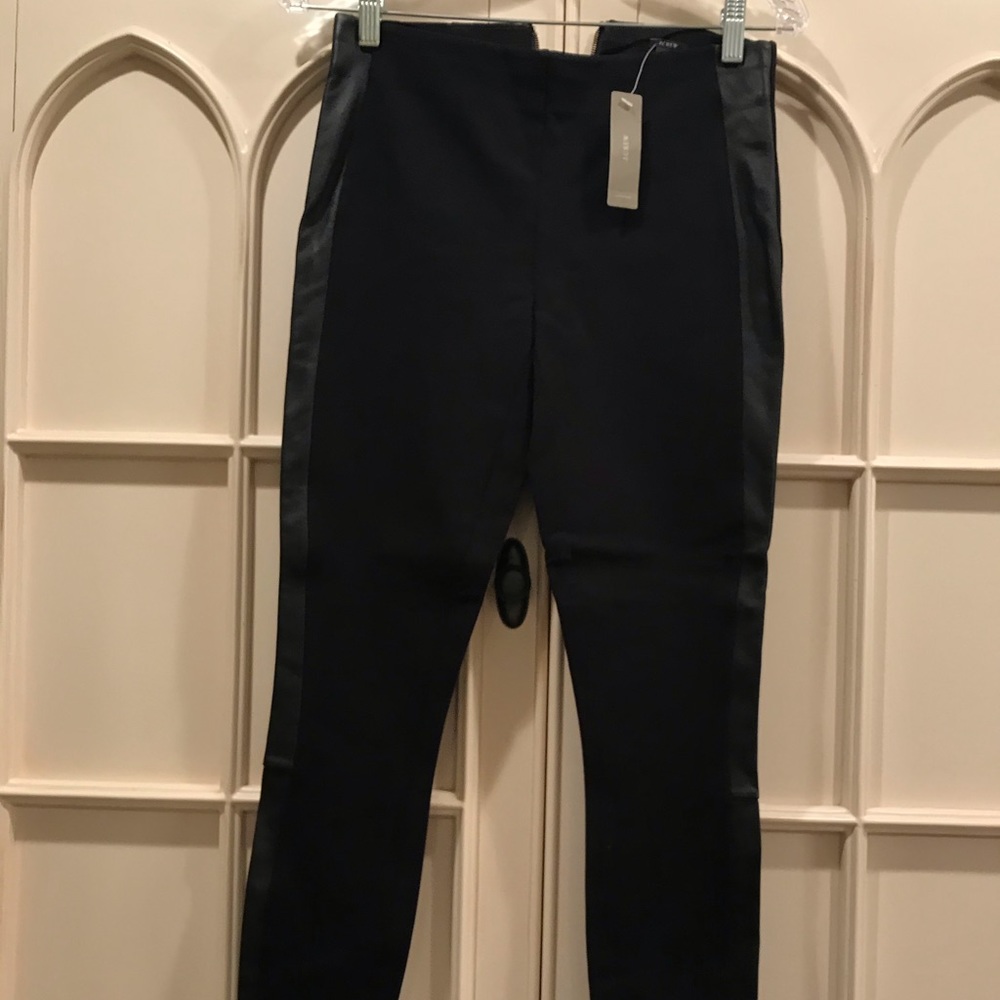 NWT J Crew Black Skinny Pants—100% leather trim